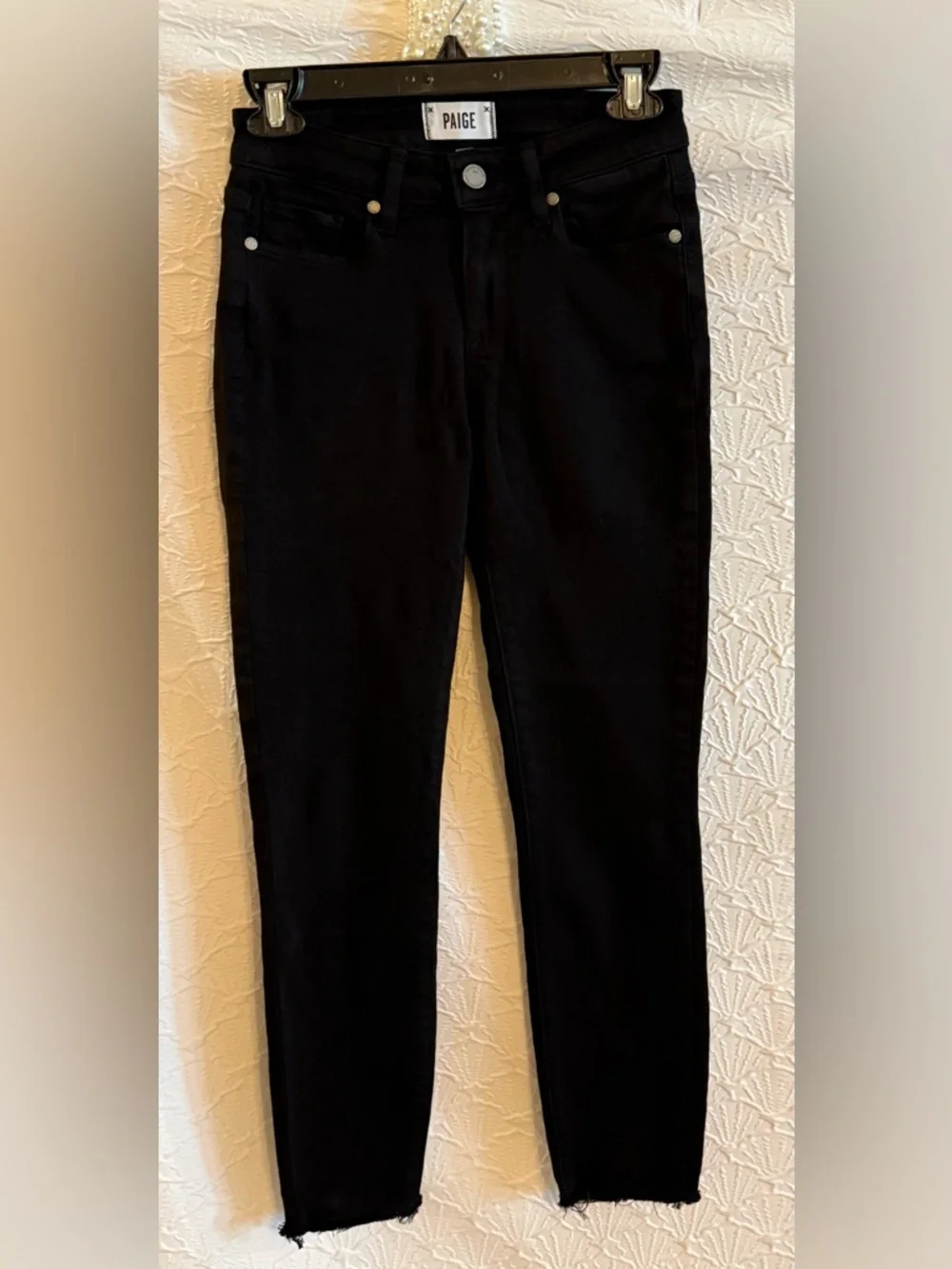 PAIGE Black High-Rise raw hem Skinny/Straight leg Jeans - Picture 3 of 7